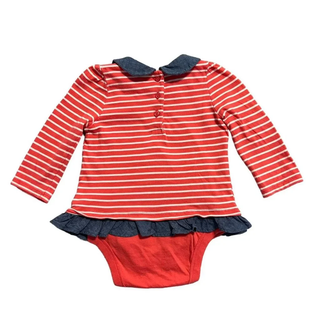 Baby Gap 6-12m Coral Striped Chambray Ruffles Bodysuit Onesie